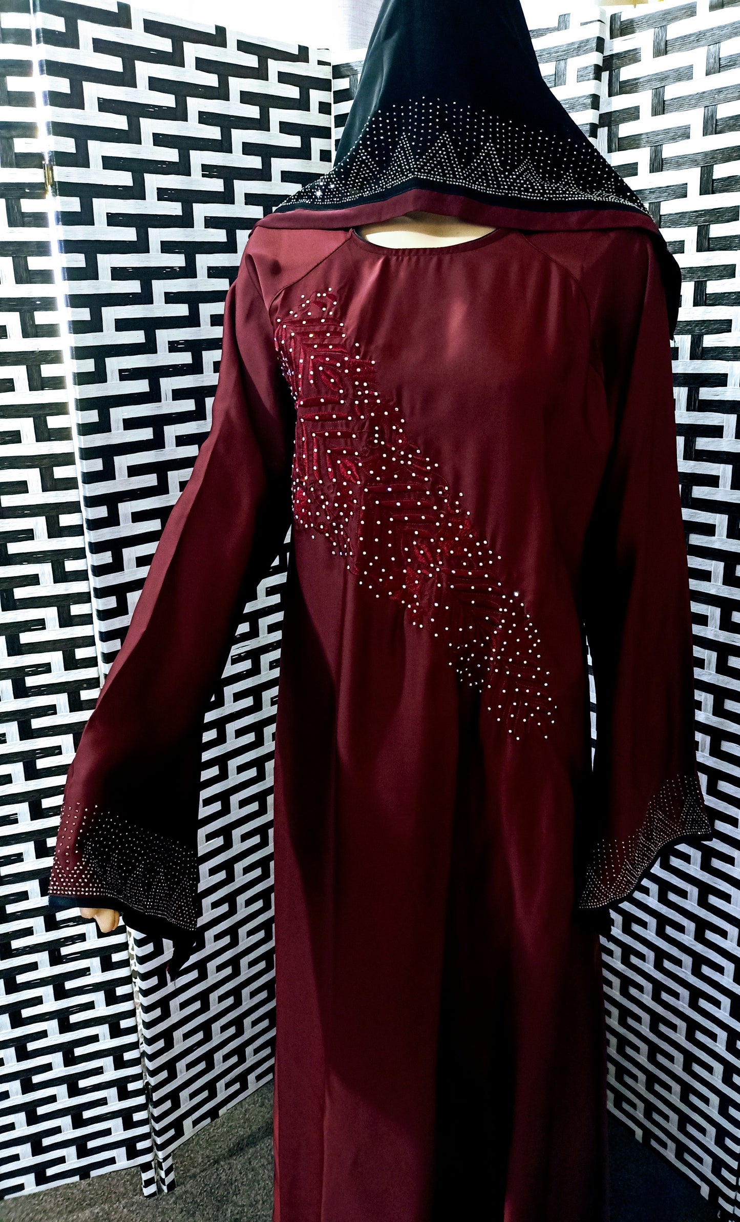 Maroon Embroidery abaya