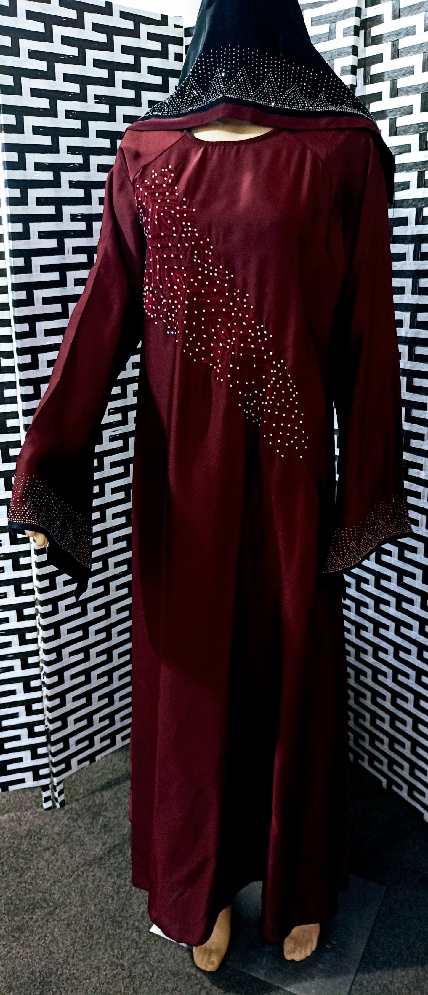 Maroon Embroidery abaya