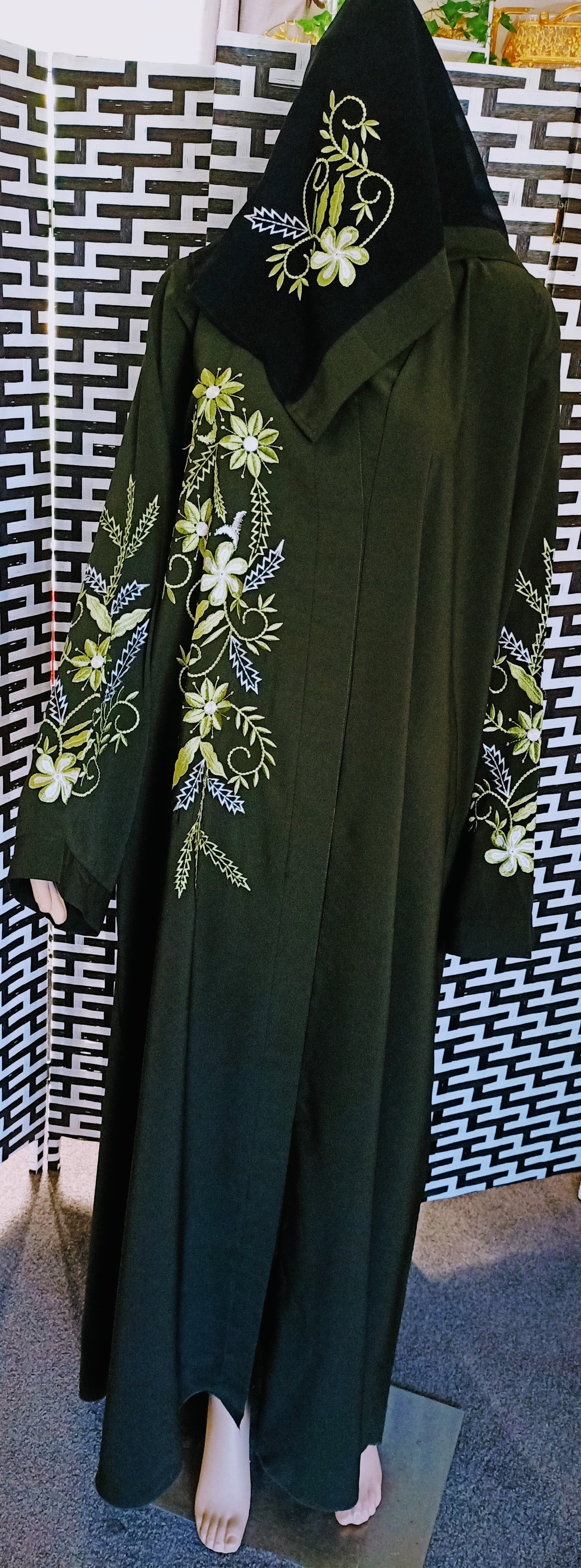 Deep Olive Green Embroidery